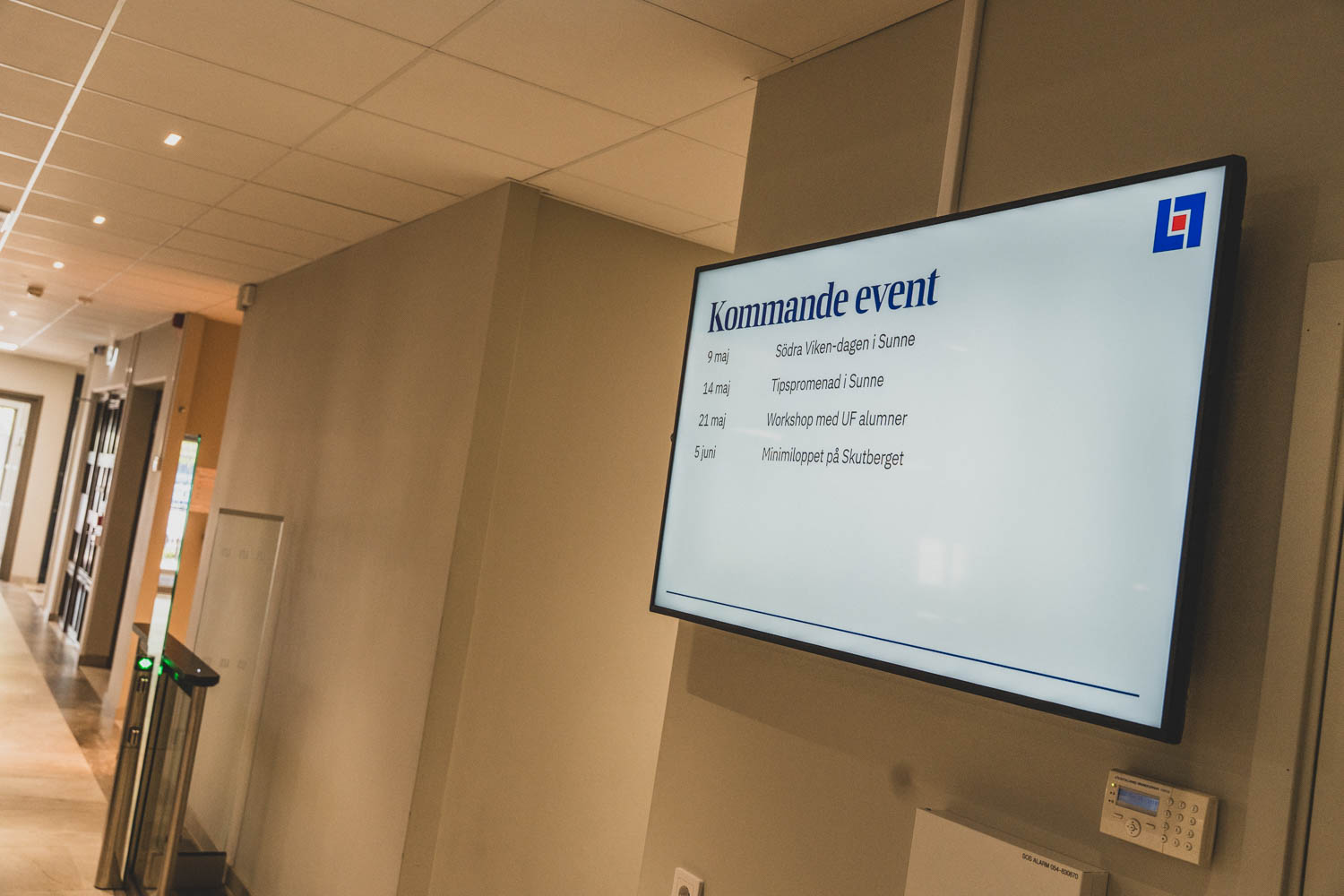 Digital skylt med kommande event på Länsförsäkringar Värmland